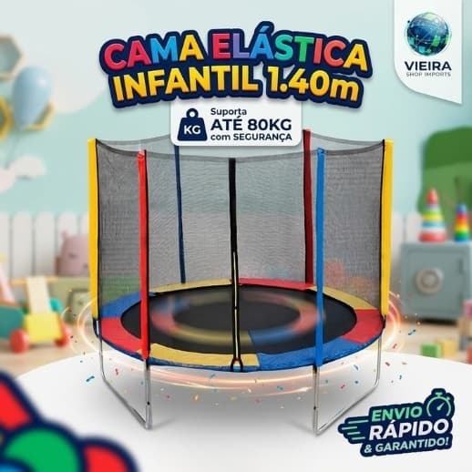 Cama elástica pula pula infantil trampolim 1.40m com tela de proteção playground desmontável brinquedo menino menina