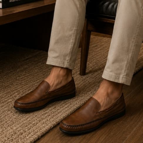 Sapatilha Mocassim Masculino em Couro Legítimo Confortável Leve Macio Elegante Uso Diário Casual Sola Antiderrapante