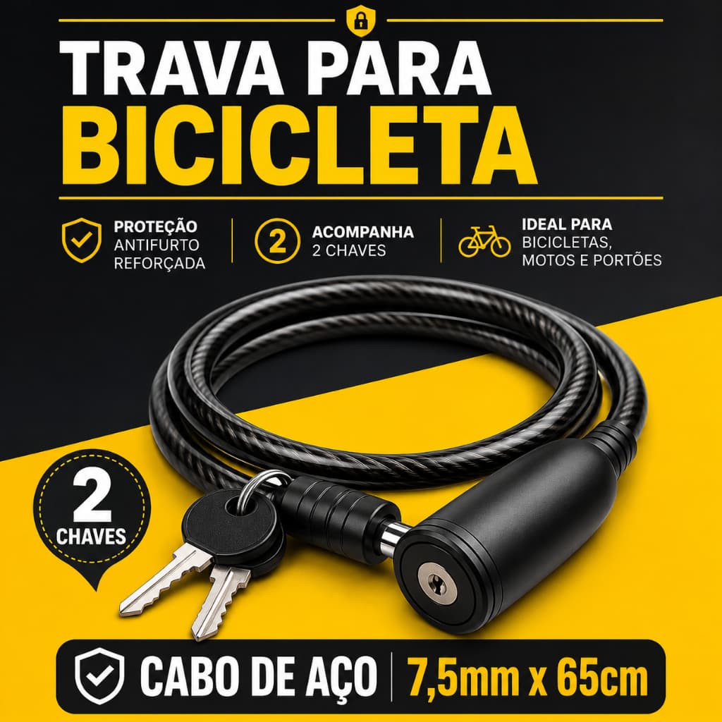 orrente Cabo Cadeado Antifurto Moto Bicicleta Bike Segurança Portão Trava Anti Furto Cabo De Aço - 7,5mmx 65cm 2 Chaves