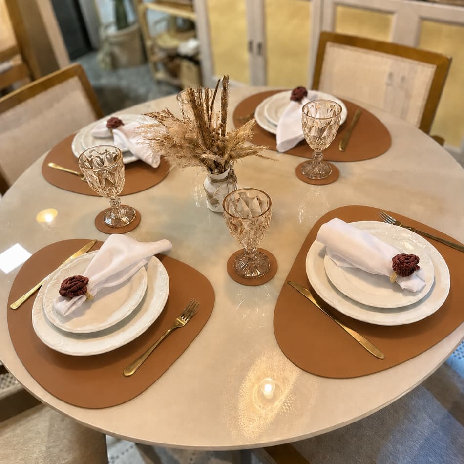 Kit Jogo Americano Sousplat com Porta Copos Dupla Face para Mesa Posta Decoração Restaurante