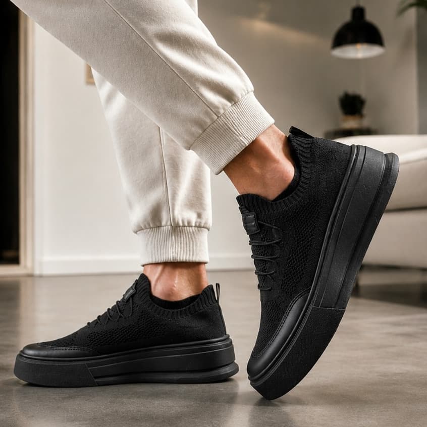 Tênis Masculino Knit Casual Confortável Calce Fácil Leve Respirável Solado Plataforma Com Palmilha em Gel Conforto