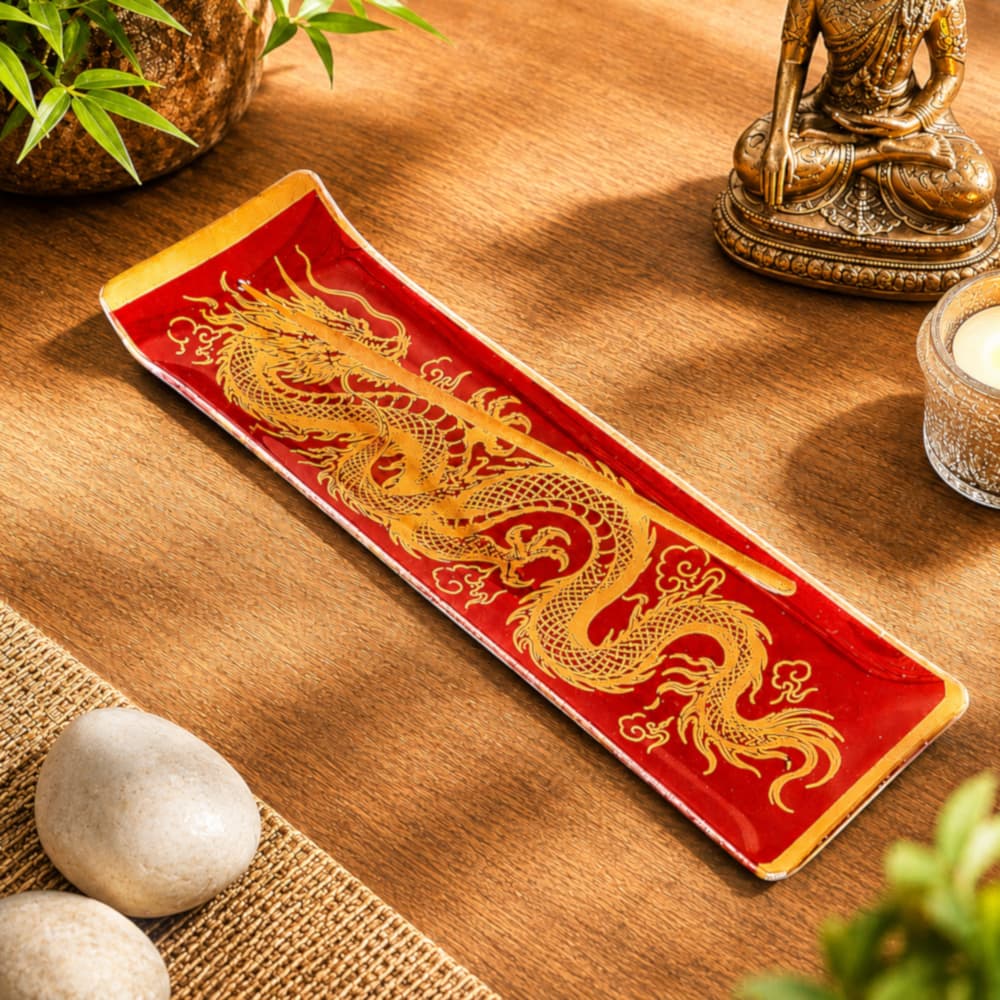 Porta Incenso de Vidro Retangular Dragão Oriental-Elegancia,Proteção e Sofisticação