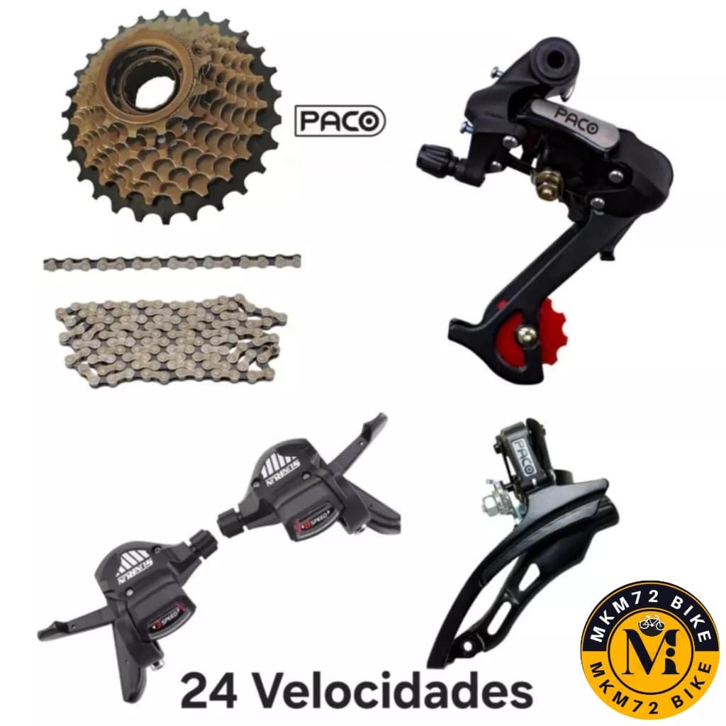Kit 24v Alavanca Rapid Fire Câmbio Dianteiro Câmbio Traseiro catraca e Corrente Bicicleta 29 Bike 26 Paco