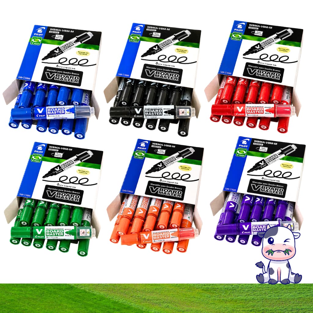 KIT 12 Marcadores WBMA V-Board Master Recarregáveis Para Quadro Branco Pilot