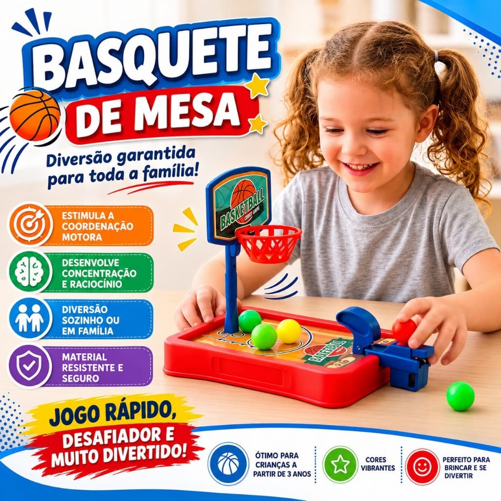 Mini Jogo De Basquete De Mesa Infantil Arena Basket League Com 6 Bolas Inmetro