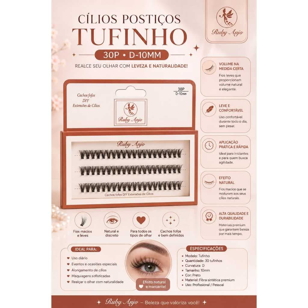 Cílios Postiços Tufinho Ruby Anjo 20P D-10mm – Preto