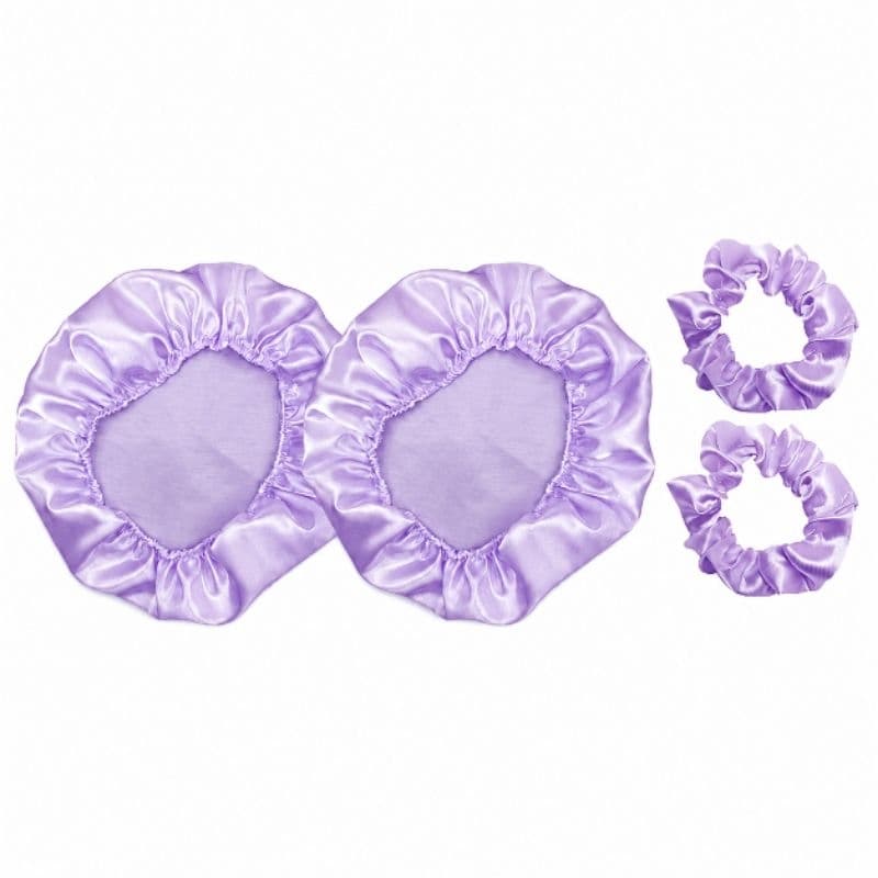 Touca de Cetim Azul Bebê e Lilás/Violeta + Xuxa Cetim | Kit 1, 2 ou 3 Toucas e Xuxas