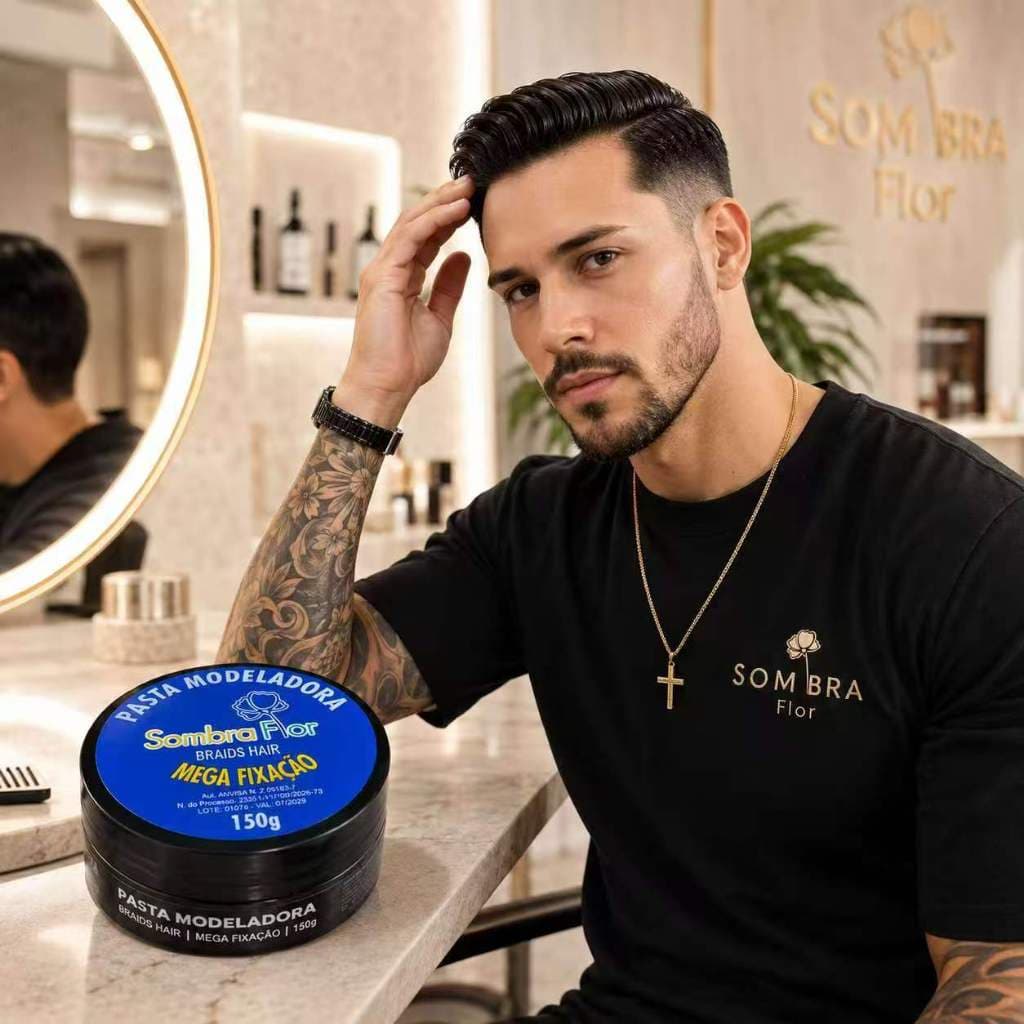 Pasta Modeladora Capilar Masculina Sombra Flor 150g Mega Fixação Toque Refrescante Pasta para Cabelo Tranças e Penteados