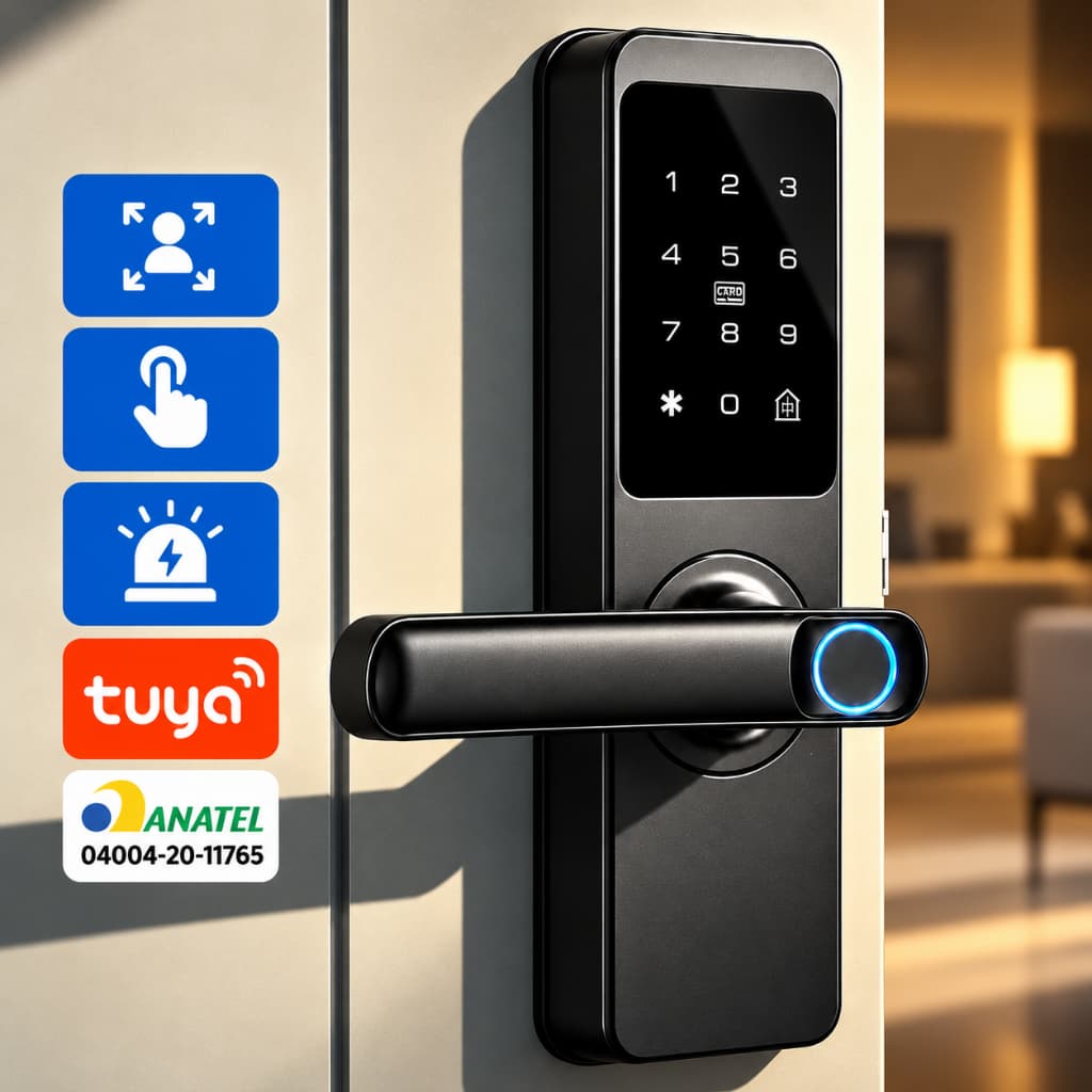 Fechadura Eletrônica Digital WIFI e APLICATIVO Porta Madeira Vidro e Metal 4 Modos + Cartão NFC + Nota Fiscal Anatel
