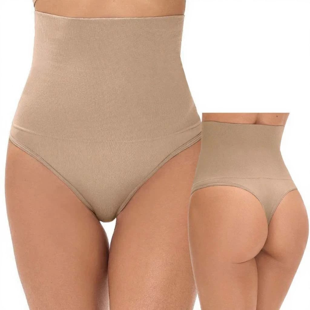 Calcinha Tanga Modeladora Poliamida Sem Costura Preta Bege
