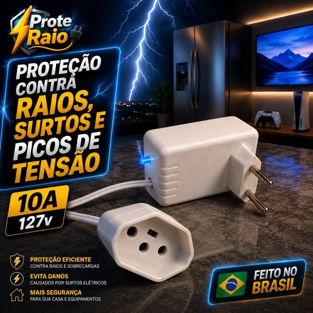 KIT COM 5 DPS PROTERAIO GELADEIRA SURTOS PICOS DE TENSAO RAIOS SOBRECARGA 127V 10A EXTENSAO 1METRO