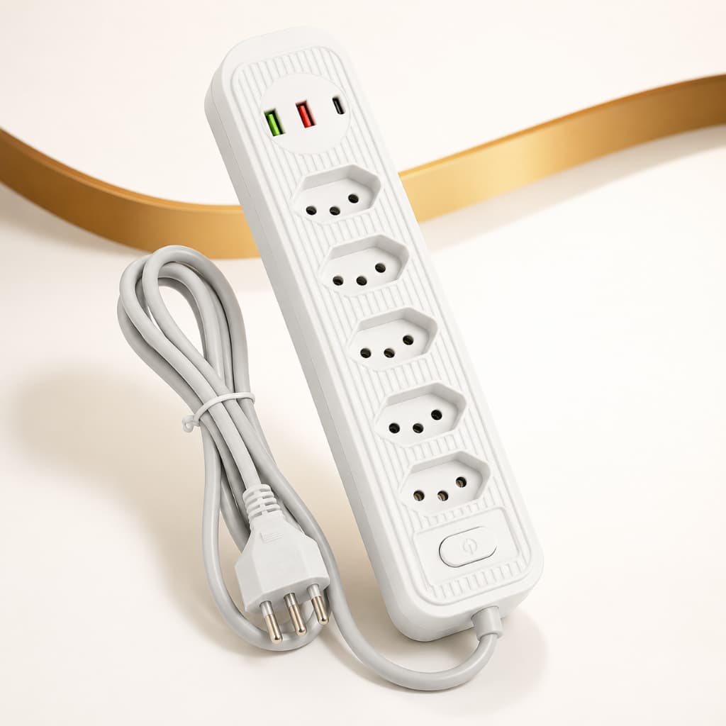 Extensao Eletrica 4 Tomadas 2 Usb Cabo 2 Metros Protecao Sobrecarga Branco