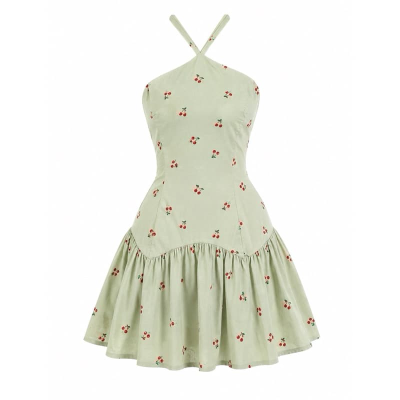 Vestido Estampa Cereja Vestido Curto Tendência Cereja