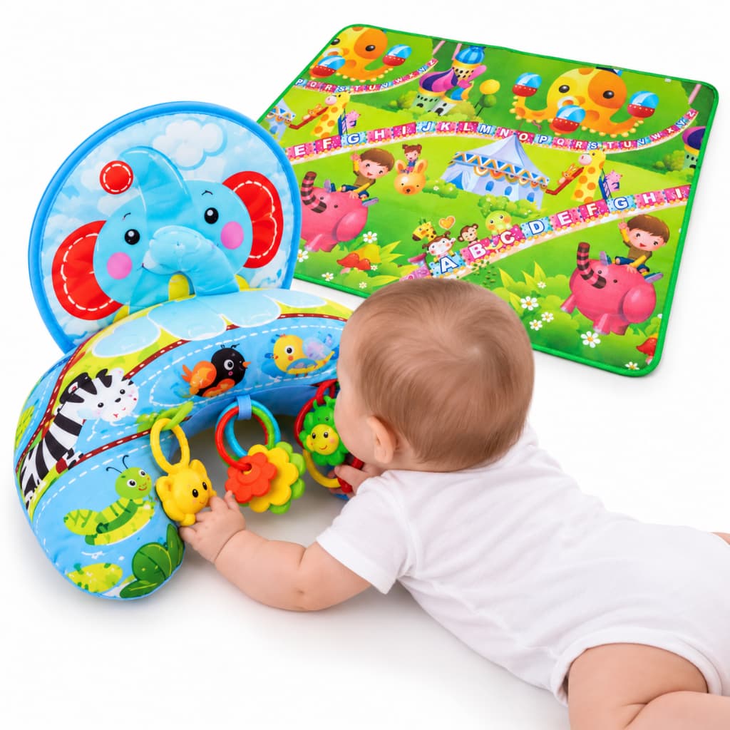 Kit Tummy Time Bebê Almofada + Tapete de Atividades Infantil 90 x 120 ou 120 x 180 cm