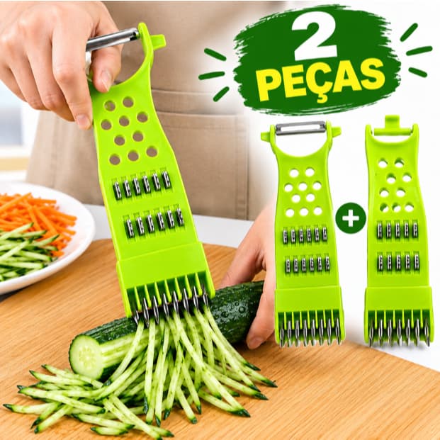 Kit 2 Descascadores Fatiadores de Legumes 5 em 1 Multifuncional Ralador Cortador de Frutas Salada Lâmina Inox Prático