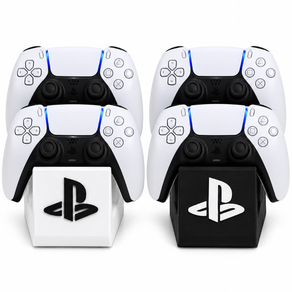 Suporte para Controle PS5 Duplo 2 Controles Playstation 5 Organizador Base Vertical Gamer de Mesa Branco Preto