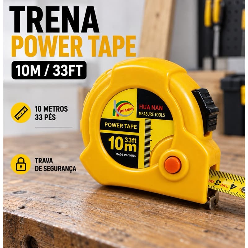 Trena Métrica 10 Metros Profissional com Trava e Fita de Aço Resistente – Alta Precisão para Construção e Medições