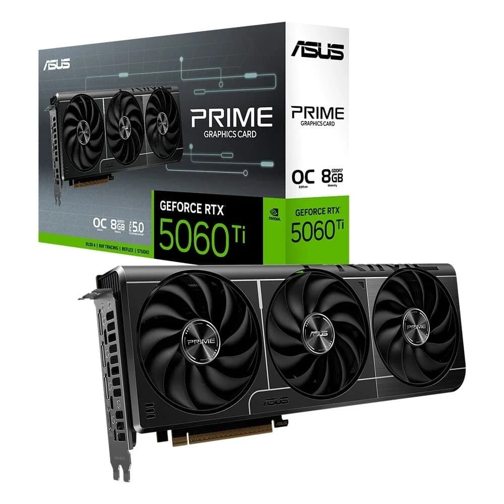 Placa de Vídeo Asus PRIME RTX 5060 TI O8G NVIDIA GeForce, 8GB, GDDR7, 2647MHz, 128bits, Triple Fan
