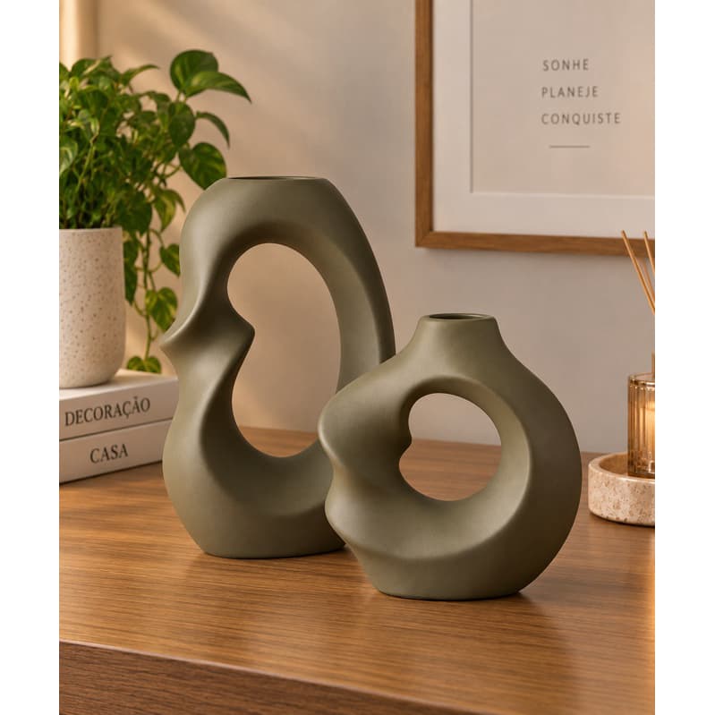 Conjunto De Vaso Decorativo Em Cerâmica Garrafa Abstrata Twisted Moderno