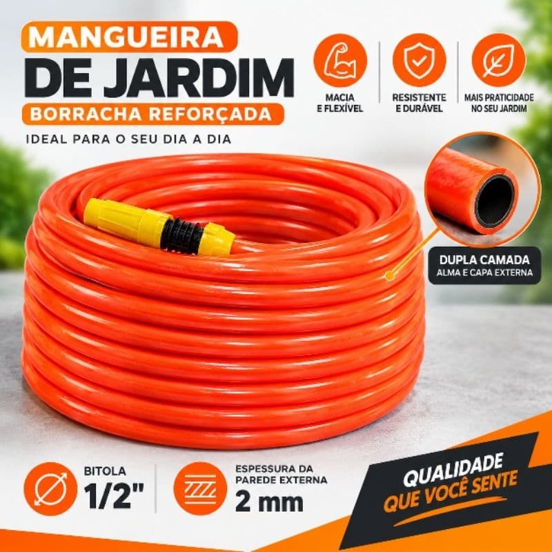 Mangueira De Jardim 1/2 1ª Linha Siliconada Premium Super Macia 2.0mm Dupla Camada Não Dobra + Bico Esguicho e Adaptador