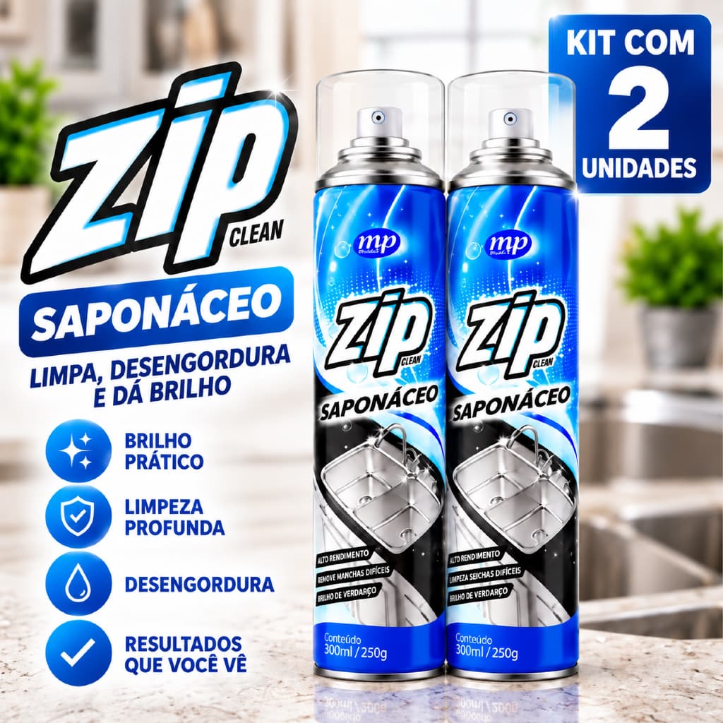 Kit 2 Saponáceo Spray Zip 300ml - Limpa e Tira Gordura de Fogão, Pia, Inox e Vidros - Multiuso