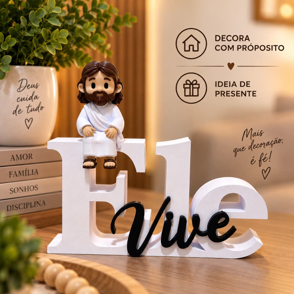 Decoração Ele Vive com Jesus  – Enfeite para Sala Quarto Presente