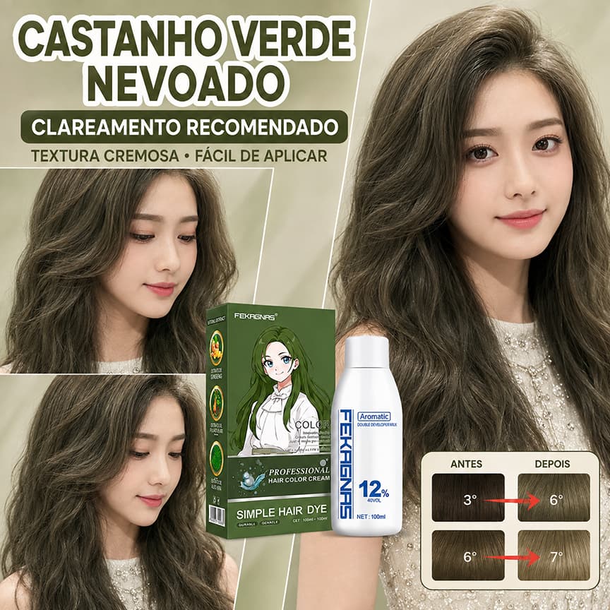 FEKAGNAS Tintura para Cabelo Castanho Verde Acinzentado, aplicação simples, ajuda a cobrir os fios brancos, cuidado capi