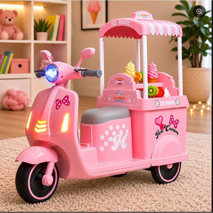 Moto Eletrica Infantil 12v Sorveteria Rosa Brinquedo