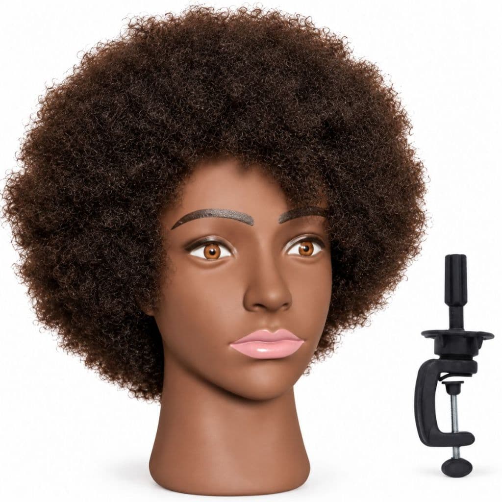 Cabeça de Treino Cabelo 100% Humano Afro Cortes/Tranças African Beauty Com Tripé
