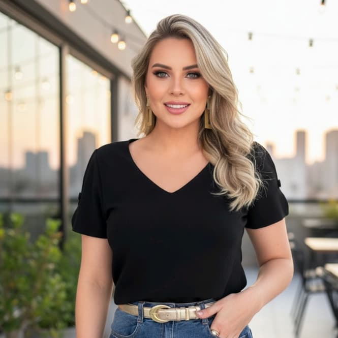 Blusa Feminina com Botão na Manga Manga Longa Casual Elegante