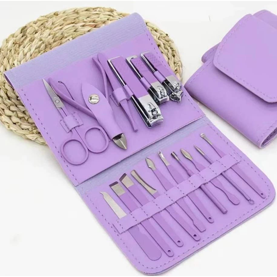 KIT 12/16 Estojo de Ferramentas Cortador De Unhas Pedicure Tesoura - Aço Inoxidável