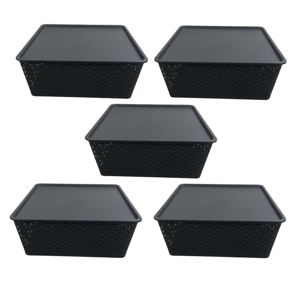 Kit 5 caixas de plástico conjunto, 23L multifuncional preto com tampa .