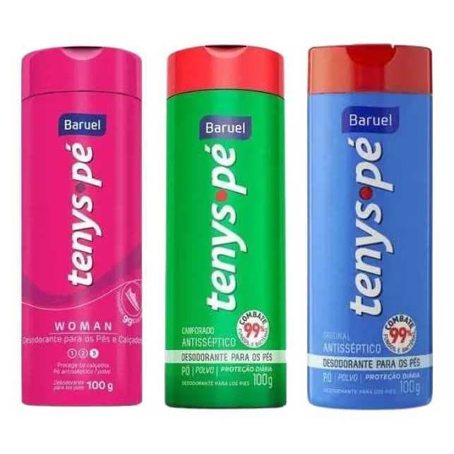 Kit Família 3 Talcos Tenys Pés Baruel Antisséptico 100g