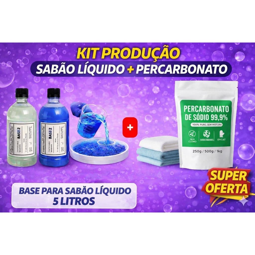 Base para Sabão Líquido Lava-Roupas Rende 5 Litros + Percarbonato de Sódio 500G