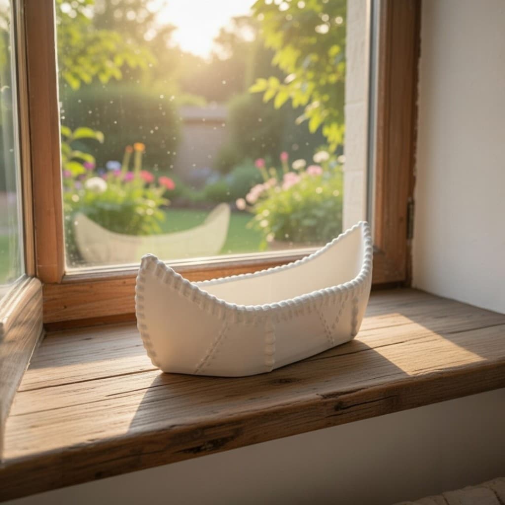 Vaso Canoa Costurada em Cerâmica Branca Fosca para decoração  Plantas e Bambu da sorte