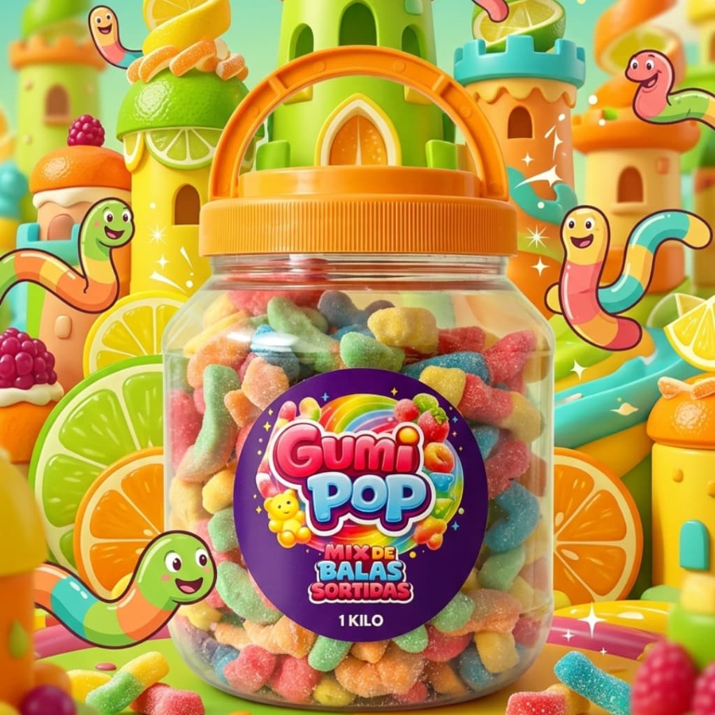 GumiPop 1 Kg Cobrinhas Cítricas Balas de Gelatina Doces Guloseimas