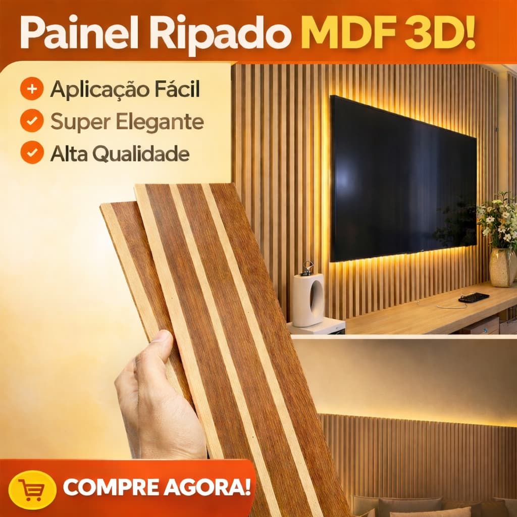 Kit 50 Ripado MDF 3D Autocolante 45x11 Painel Decorativo Parede