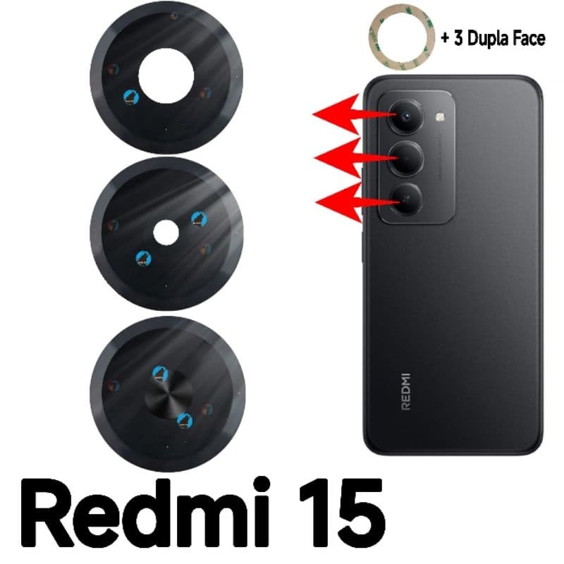 Lente da Camera Para Redmi 15 5g  / 4G Vidro da Câmera Traseira Vidrinho Traseiro 3 Unidade