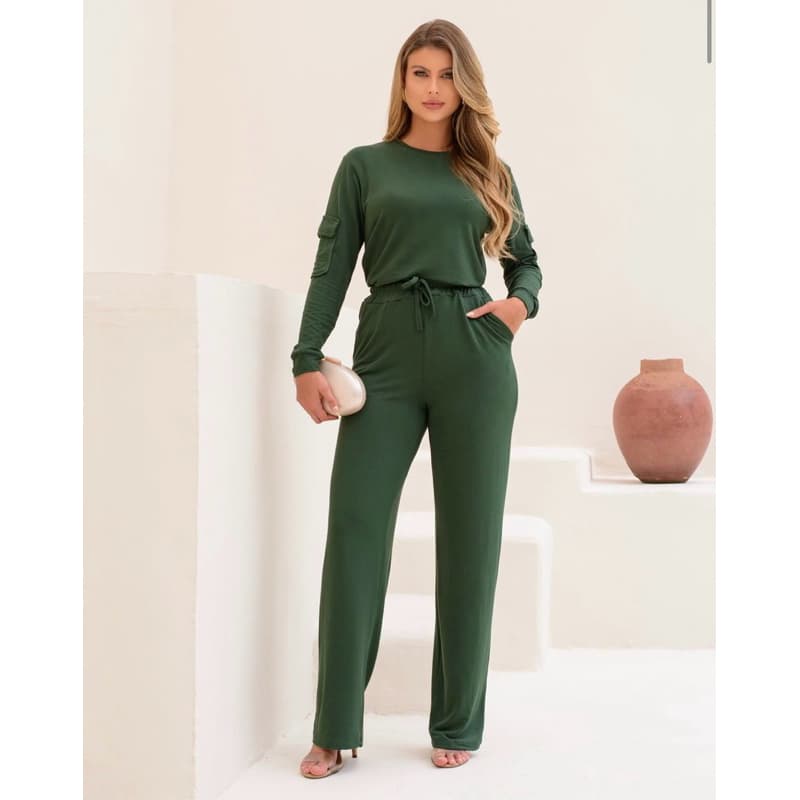 Conjunto feminino 2 peças calça squiny e blusa manga longa Cargo Moletinho