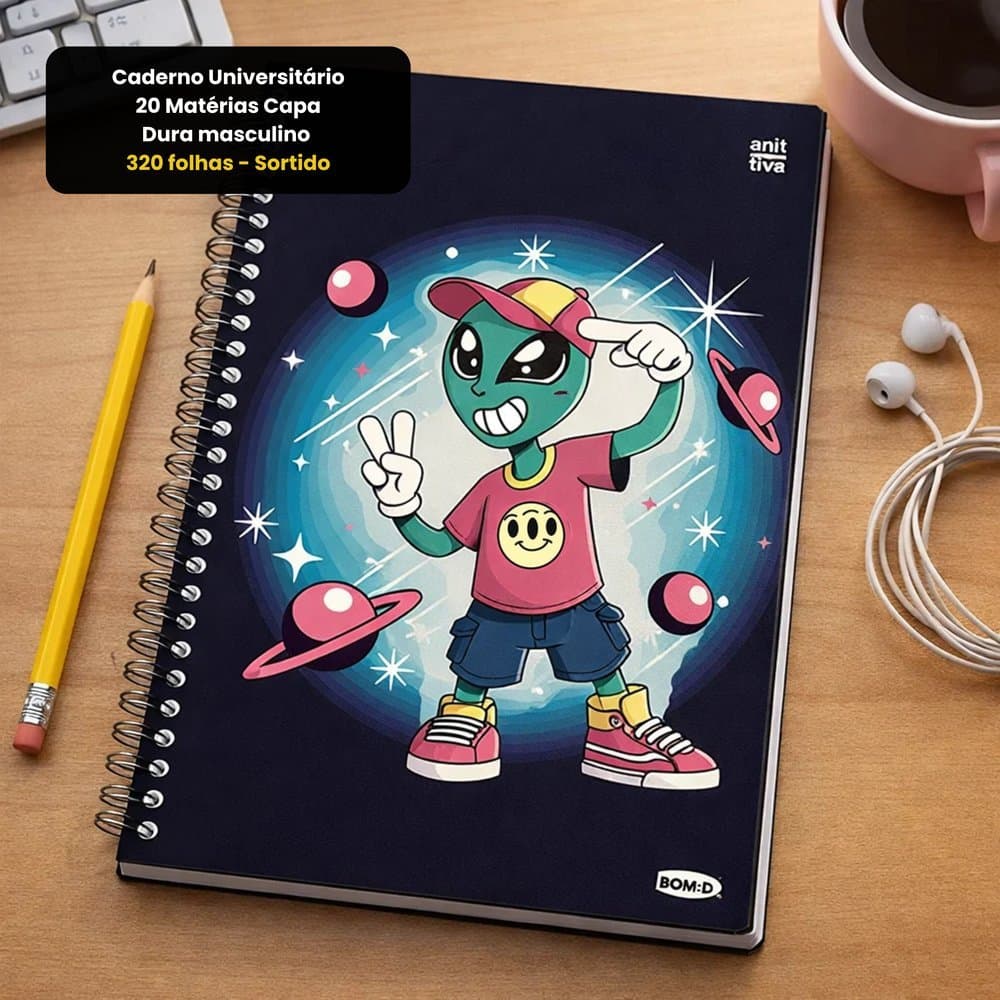 Caderno  20 Matérias Universitário Capa Dura masculino 320 folhas - modelos Sortido Estudante