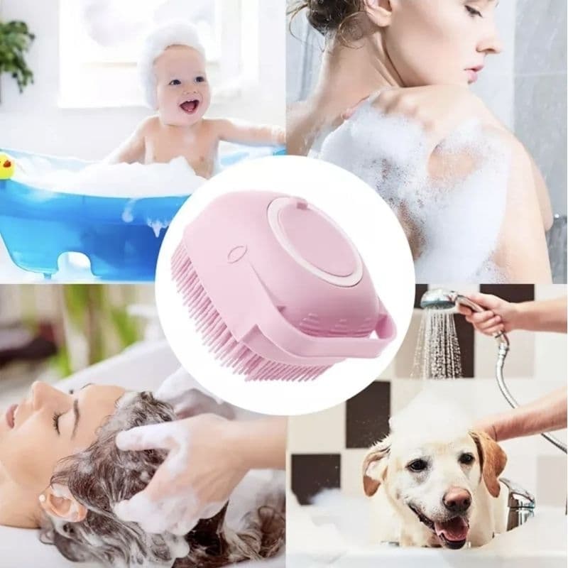 Esponja de banho com Dispenser shampoo Escova Massageadora e Esfoliador