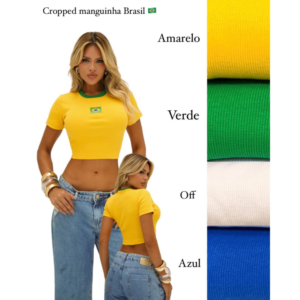 Camisa do Brasil Moda Ribana Barra Regata Canelado Premium Cropped Manguinha Regatinha Regatão Copa Do Mundo