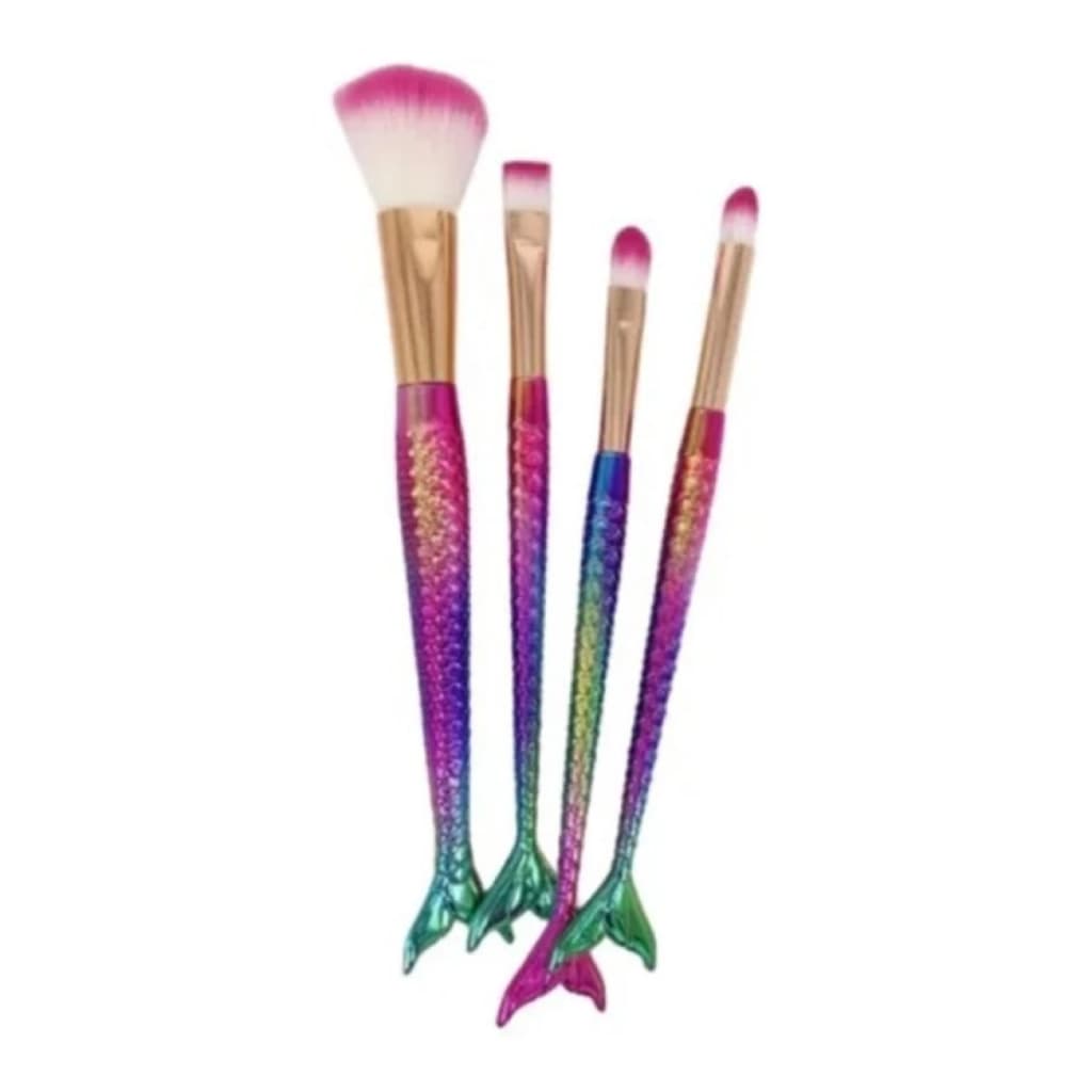 Kit 4 Pincéis Maquiagem Sereia Profissional Cerdas Macias Blush Sombra Corretivo Cores variadas