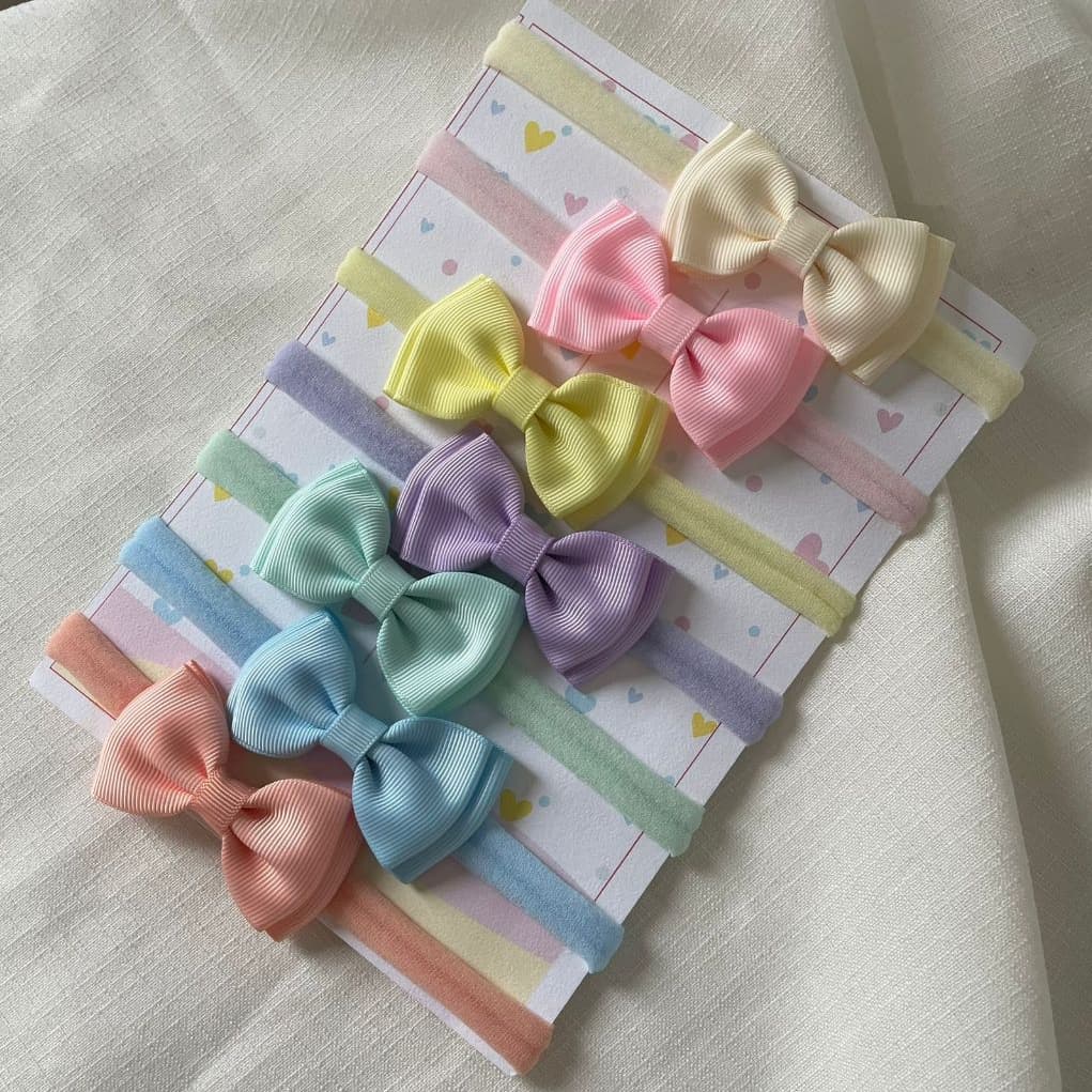 kits 7 faixinhas de bebe | laços infantil na faixinha recém nascido | laços infantil na faixinha menina