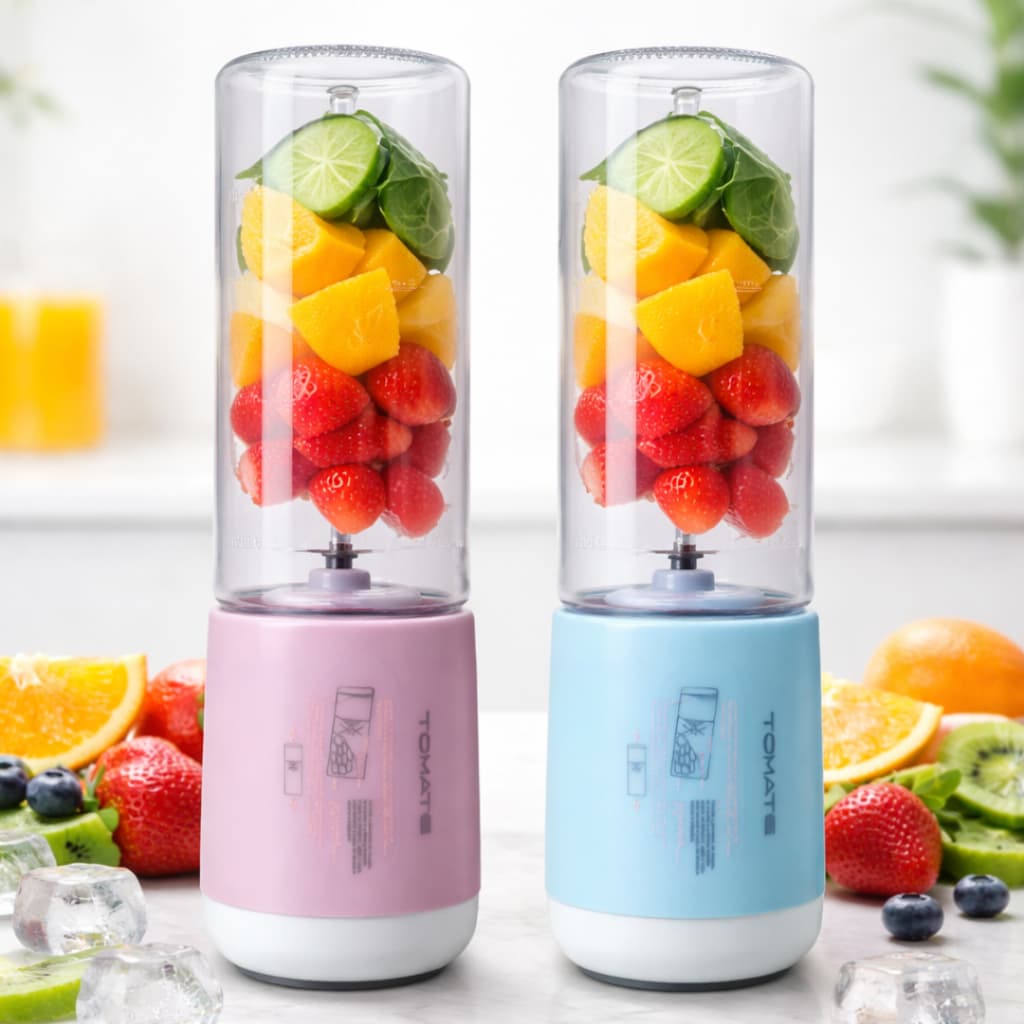 Mini Liquidificador Portátil Mixer 300ml USB Vidro 4 Lâminas Inox para Smoothies Sucos