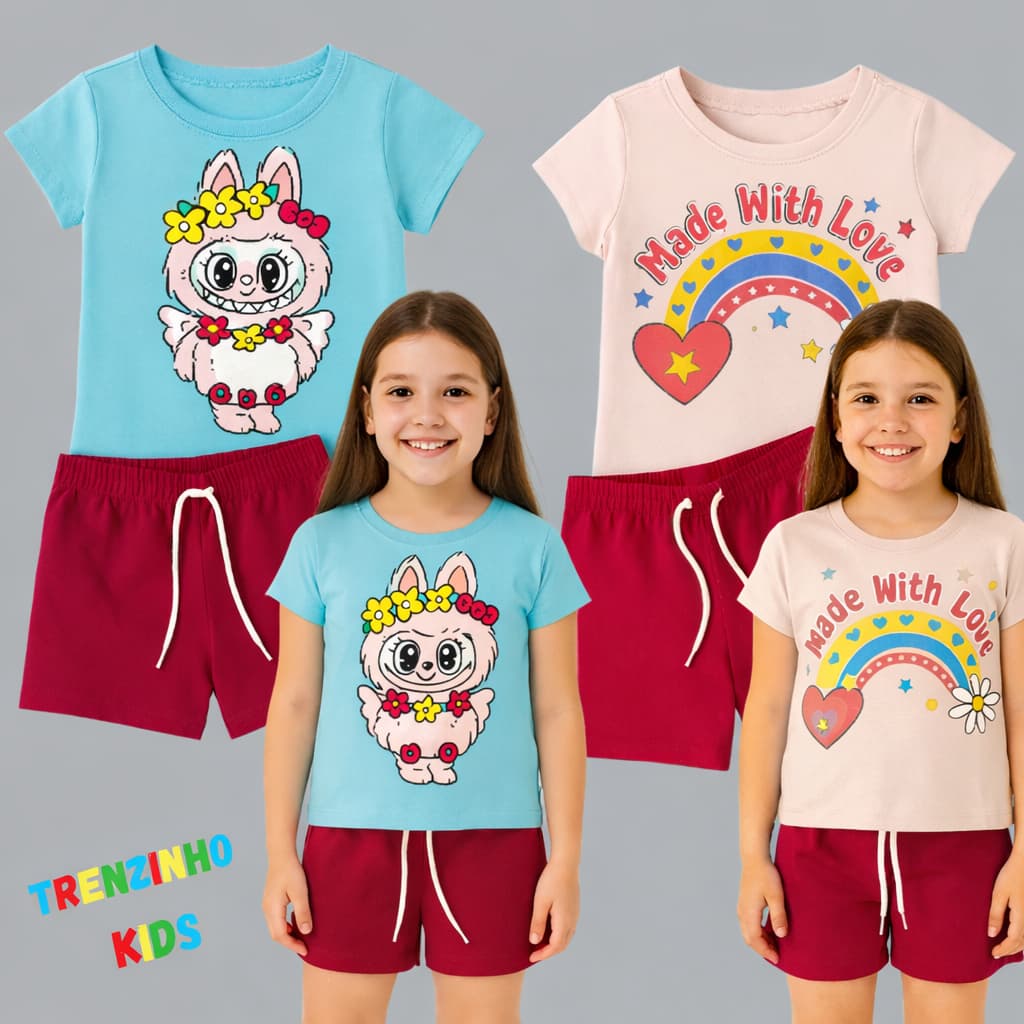 Kit 5 Conjuntos Infantil Roupa Criança Camisa + Bermuda 4 a 8 Anos Confortável Sortido