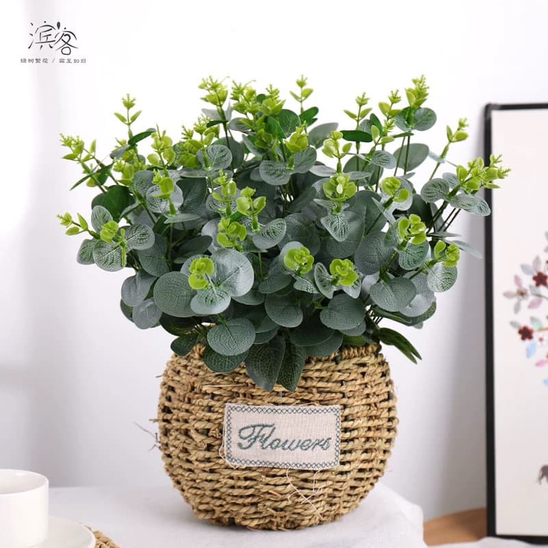Kits 1/2/3 planta verde 50cm Artificiais De Eucalipto-De Folhagem De Planta 16 Cabeças decoracao de casa