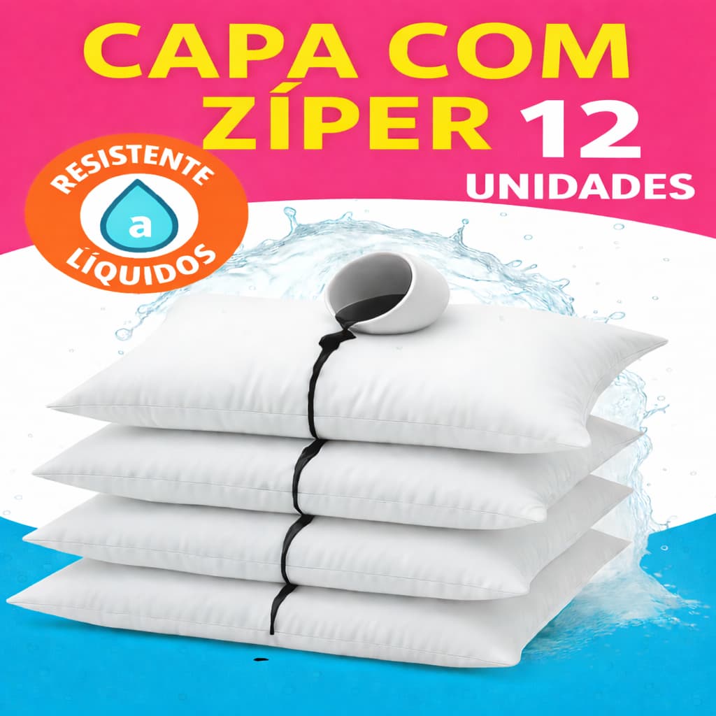Kit 12 Capa  Protetora de Travesseiro com Zíper Antiácaro Antiodor Cor Branca com Zíper  70cm x 50cm