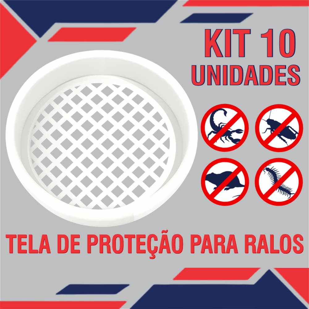 Kit 10 Tela Ralo Protetor Branco Contra Insetos Barata Escorpião 10cm ou 15cm Evita Entupimento