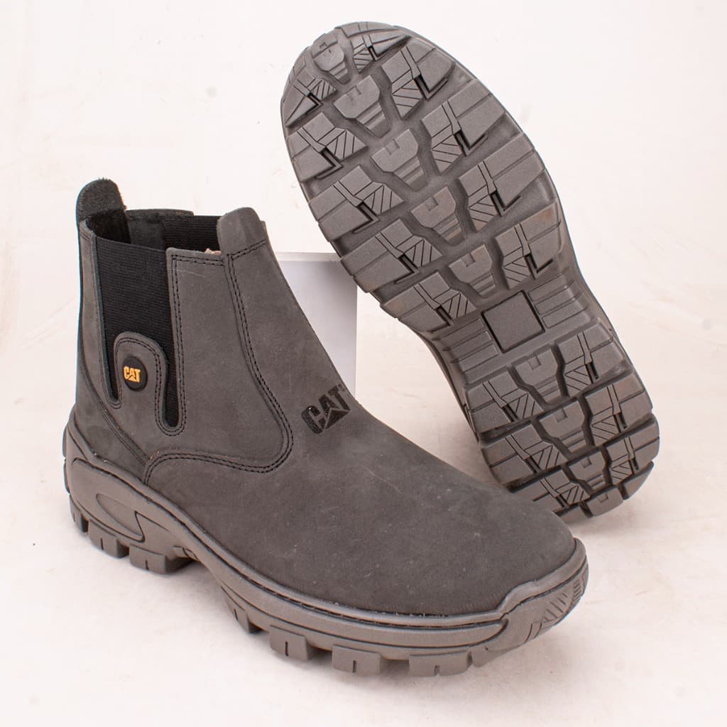 Bota Masculina Em Couro Legítimo Macia Sem Cadarço Caterpillar Cinza